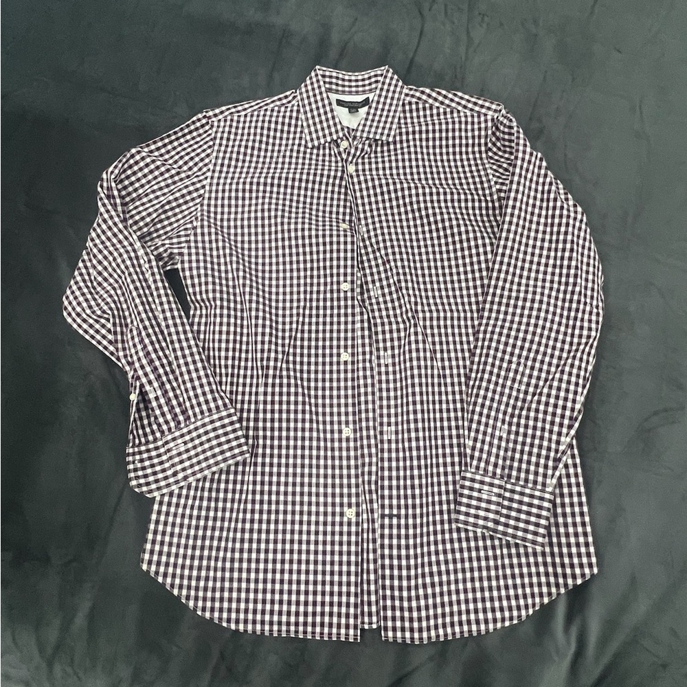 Banana Republic Men's Puple and White Checkered Shirt